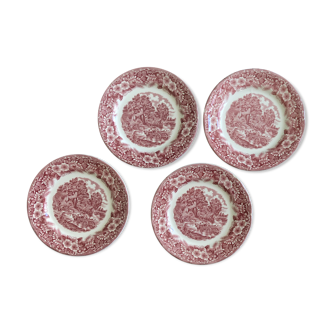 4 red vintage dessert plates