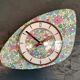 Vintage formica clock silent asymmetrical wall pendulum "Flowered blue purple"