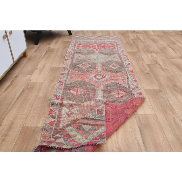 Pink Rainbow Turkish Vintage Handmade Woven Runner Rug 82x285