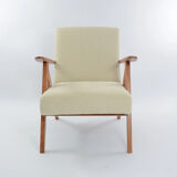 Fauteuil Kompas velours côtelé crème rénové