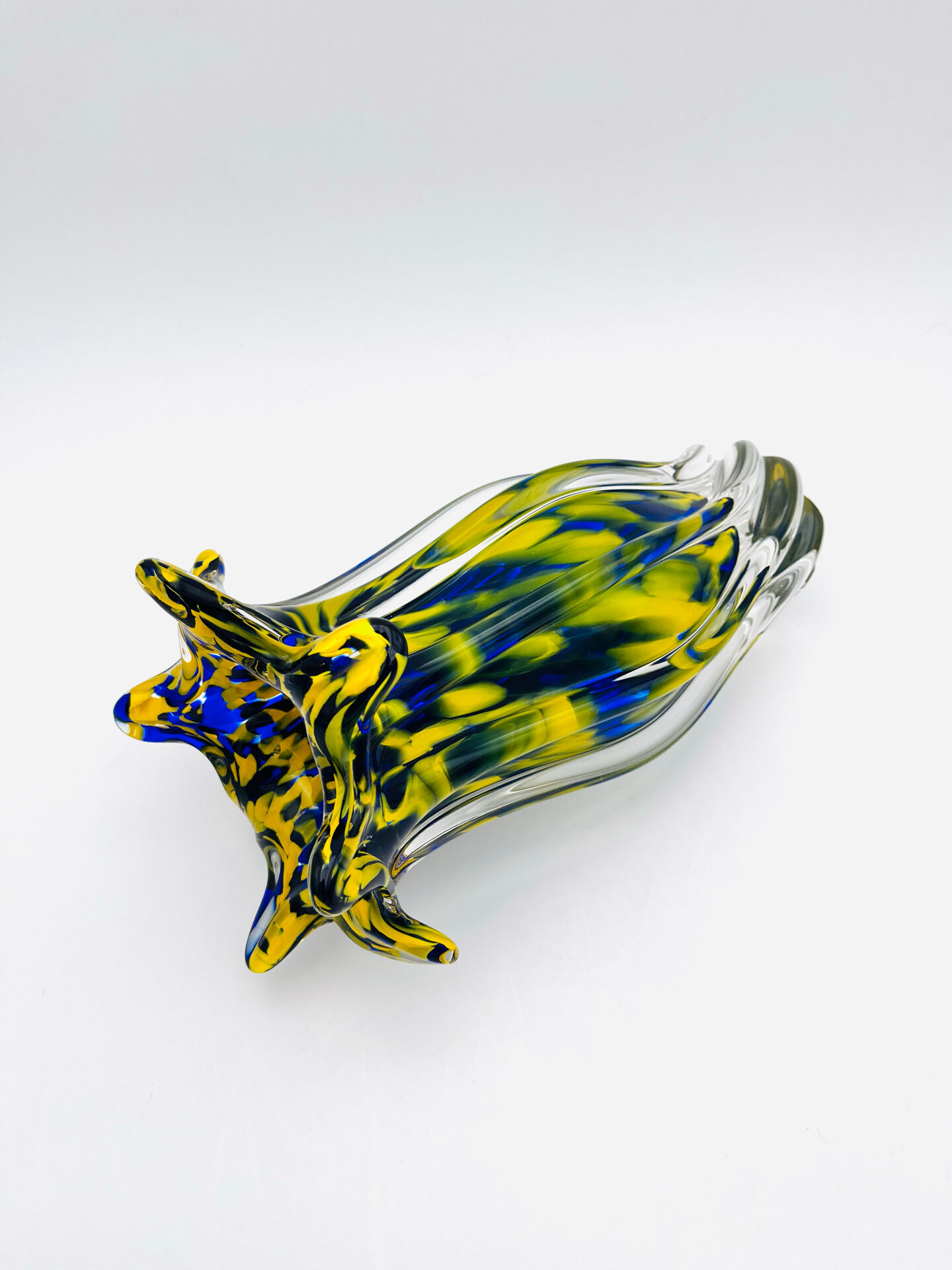 Vase Josef Hospodka Chřibská Macchia Blue Yellow Bohemian Glass 60s