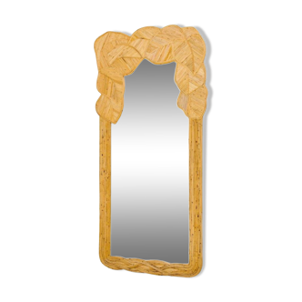 Grand miroir « feuilles » en rotin