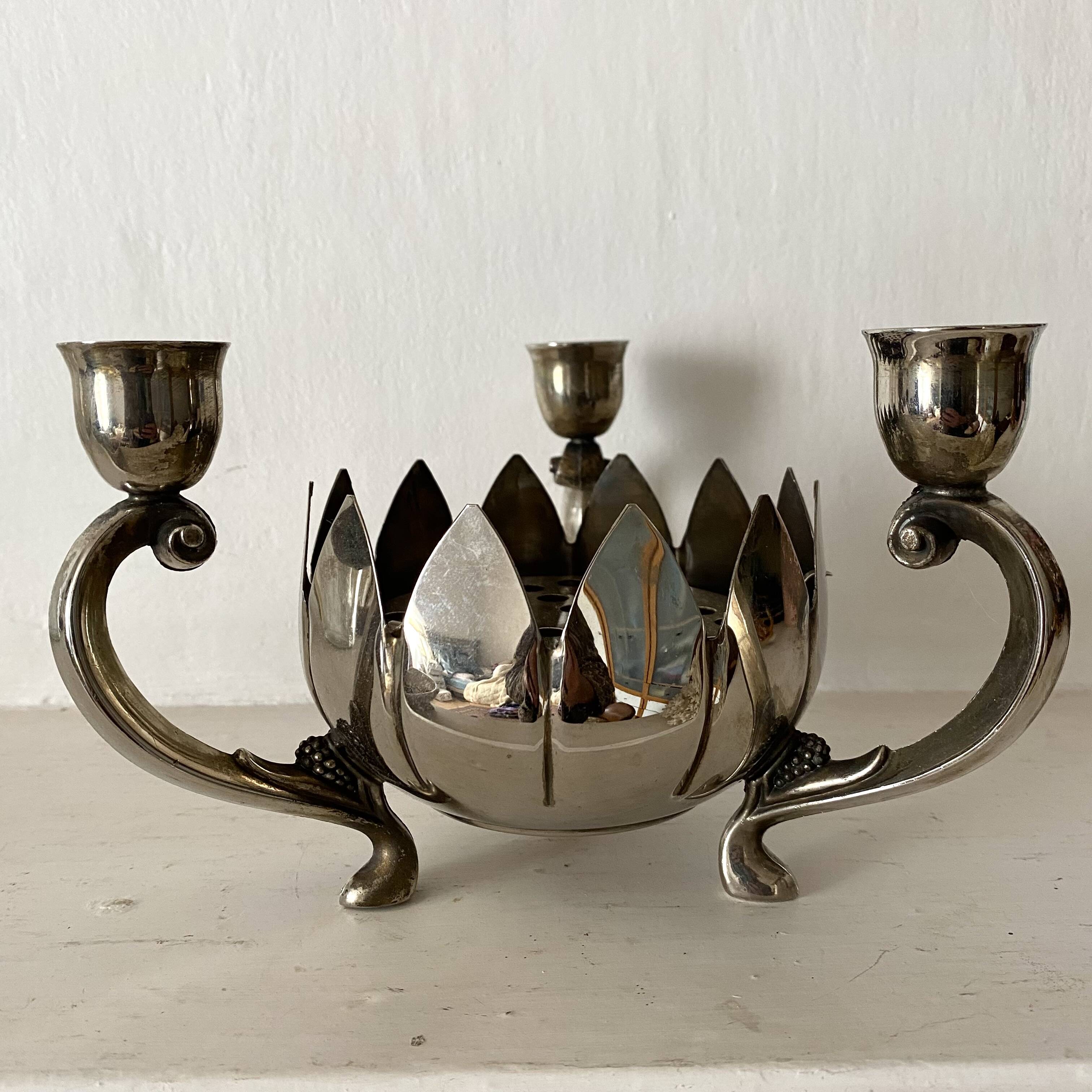 3-light candle holder and flower pick, 80s