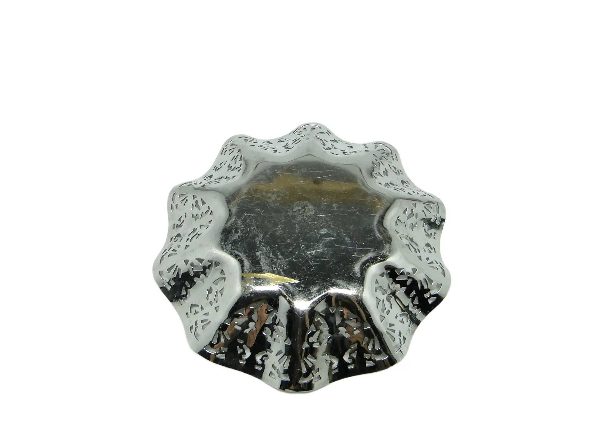 Art Deco openwork bowl, chrome-plated brass, Germany, 1950s.