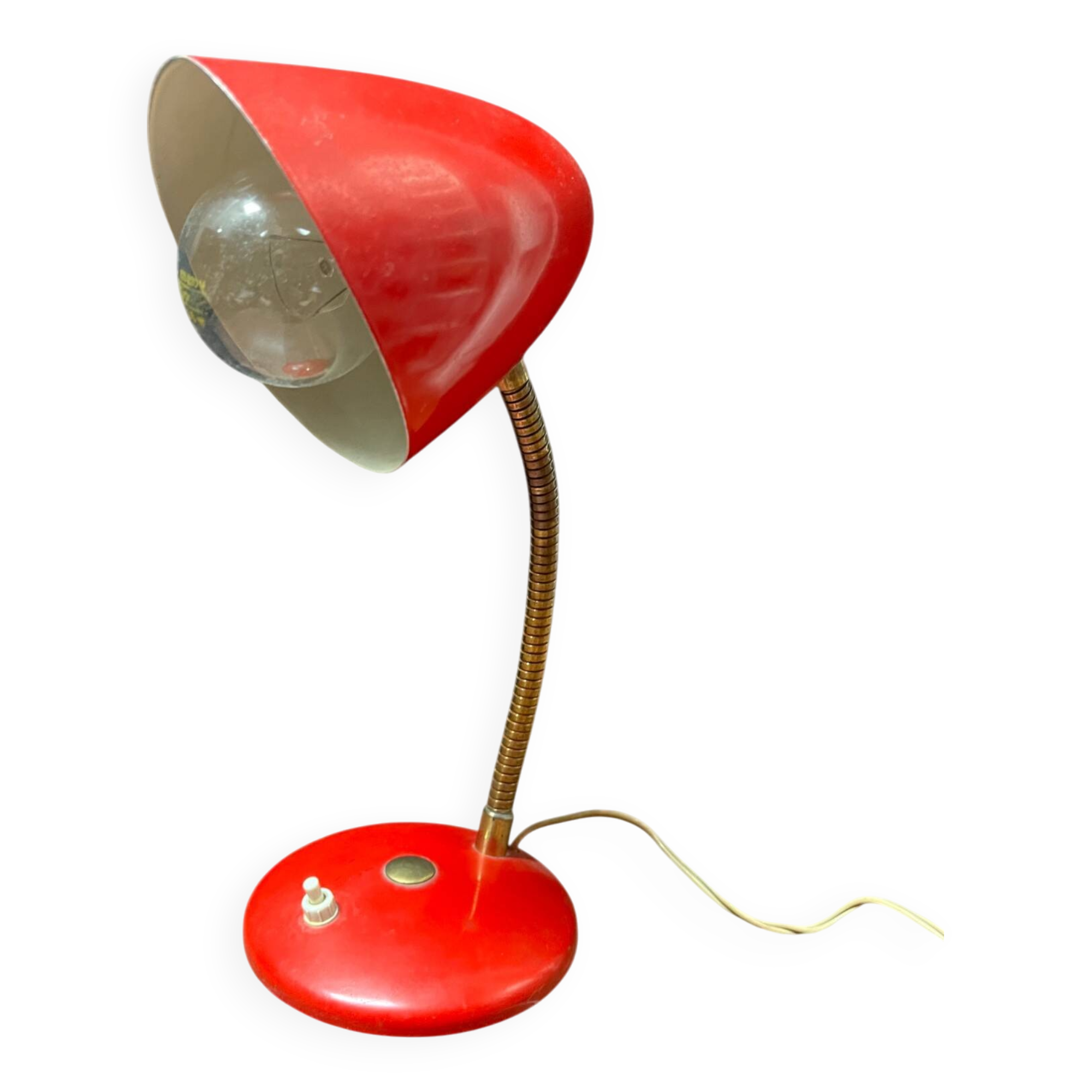 Red metal desk lamp