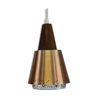 Danish pendant lamp in glass, brass and teak wood 1960s