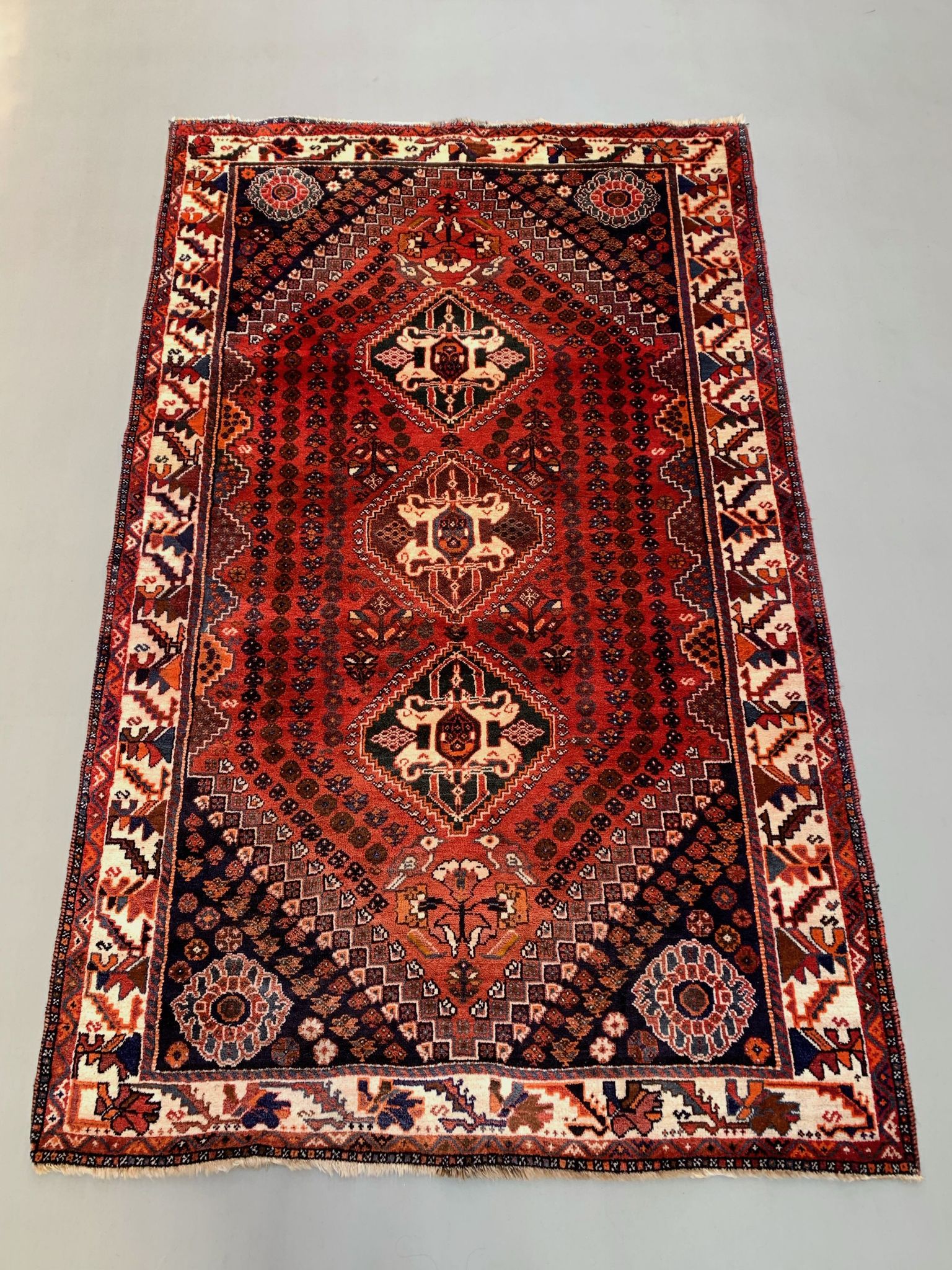 Vintage Traditional Tribal Rug 284x175 cm Wool Oriental HandMade Rug, Red Black