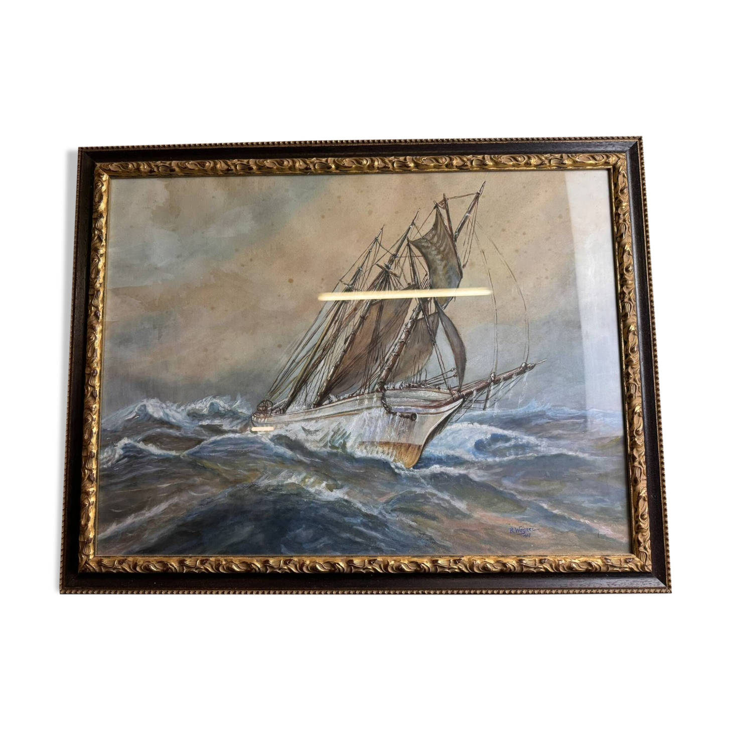 Frederick r. wagner (1937) (1864-1940): watercolor sailboat on the open sea