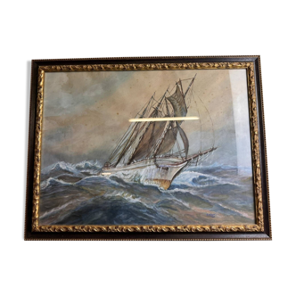 Frederick r. wagner (1937) (1864-1940): watercolor sailboat on the open sea