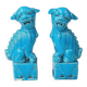Pair of blue Fô dogs - glazed ceramic - Chinese blue - Mid 20th century
