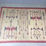 Vintage kilim rug, wool and cotton, folk art style, Poland, 1970s