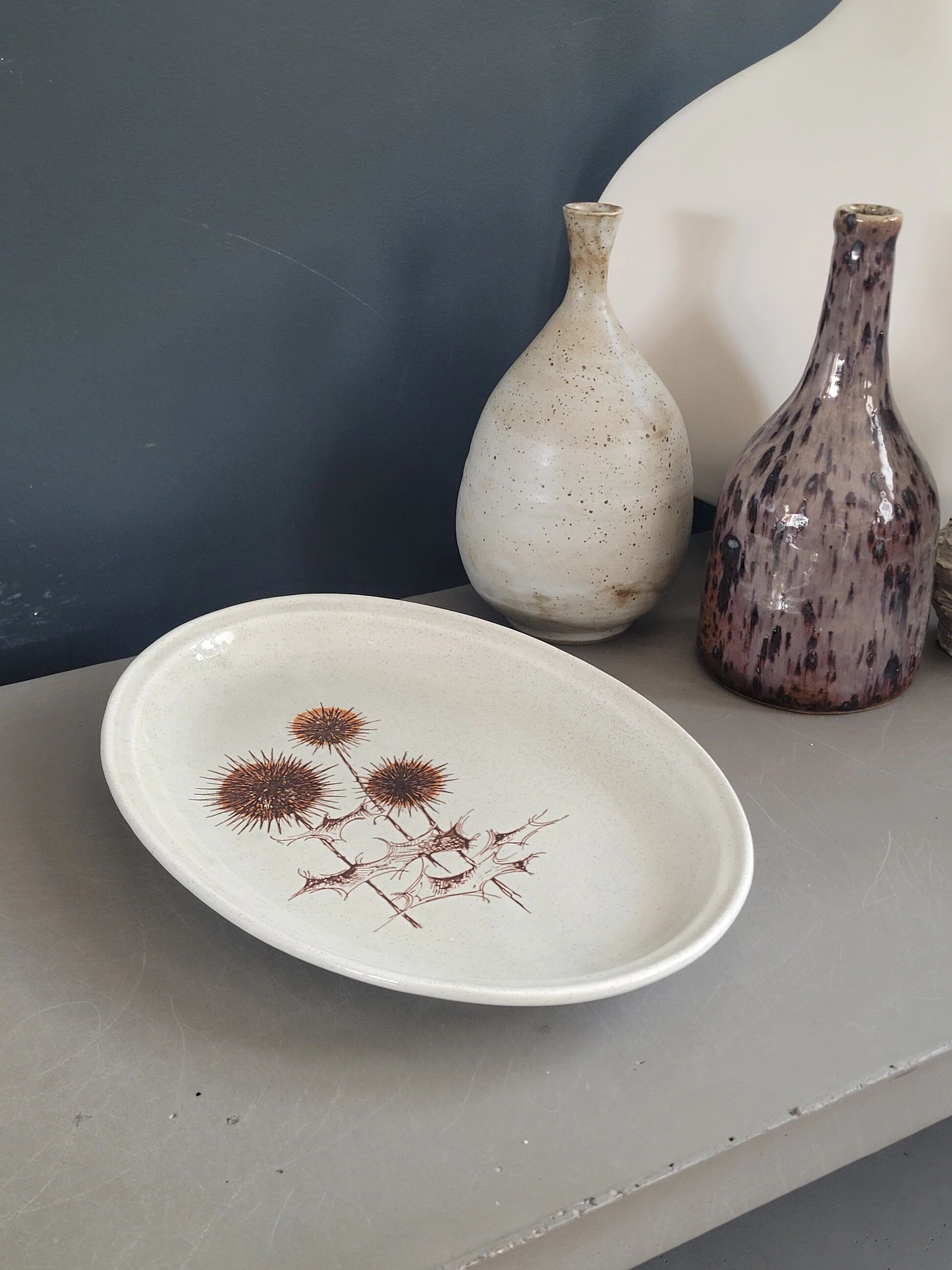 Ceramic serving dish with thistle pattern Sarreguemines