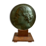 Sculpture médaillon profil plâtre patiné