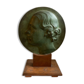 Sculpture médaillon profil plâtre patiné