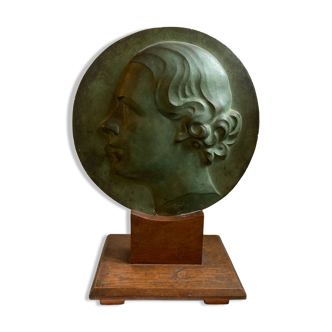 Patinated plaster profile medallion sculpture