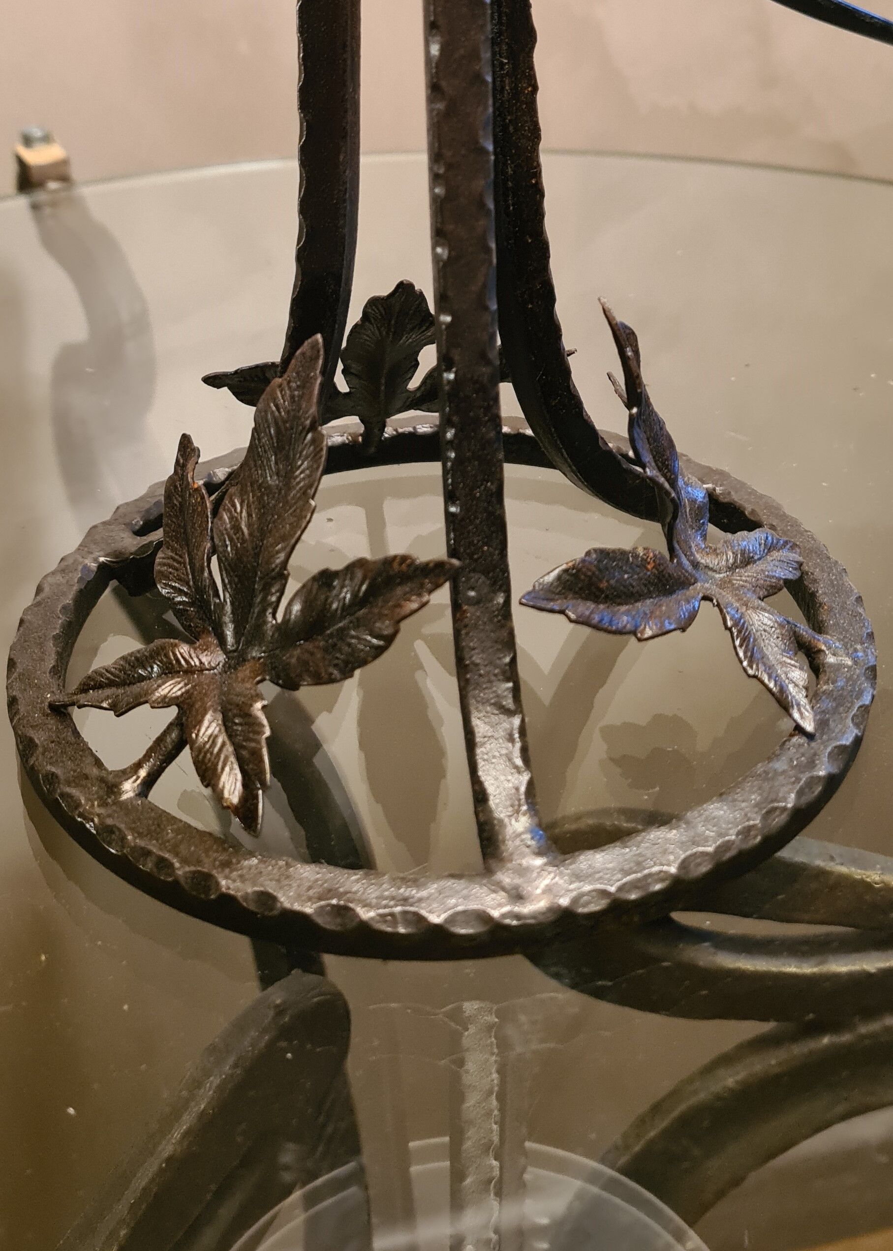 art nouveau wrought iron lamp and tulip molded opaque glass 28x15