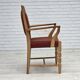 1970s, Danish armchair, striped red furniture wool, solid oak wood.