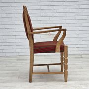 1970s, Danish armchair, striped red furniture wool, solid oak wood.