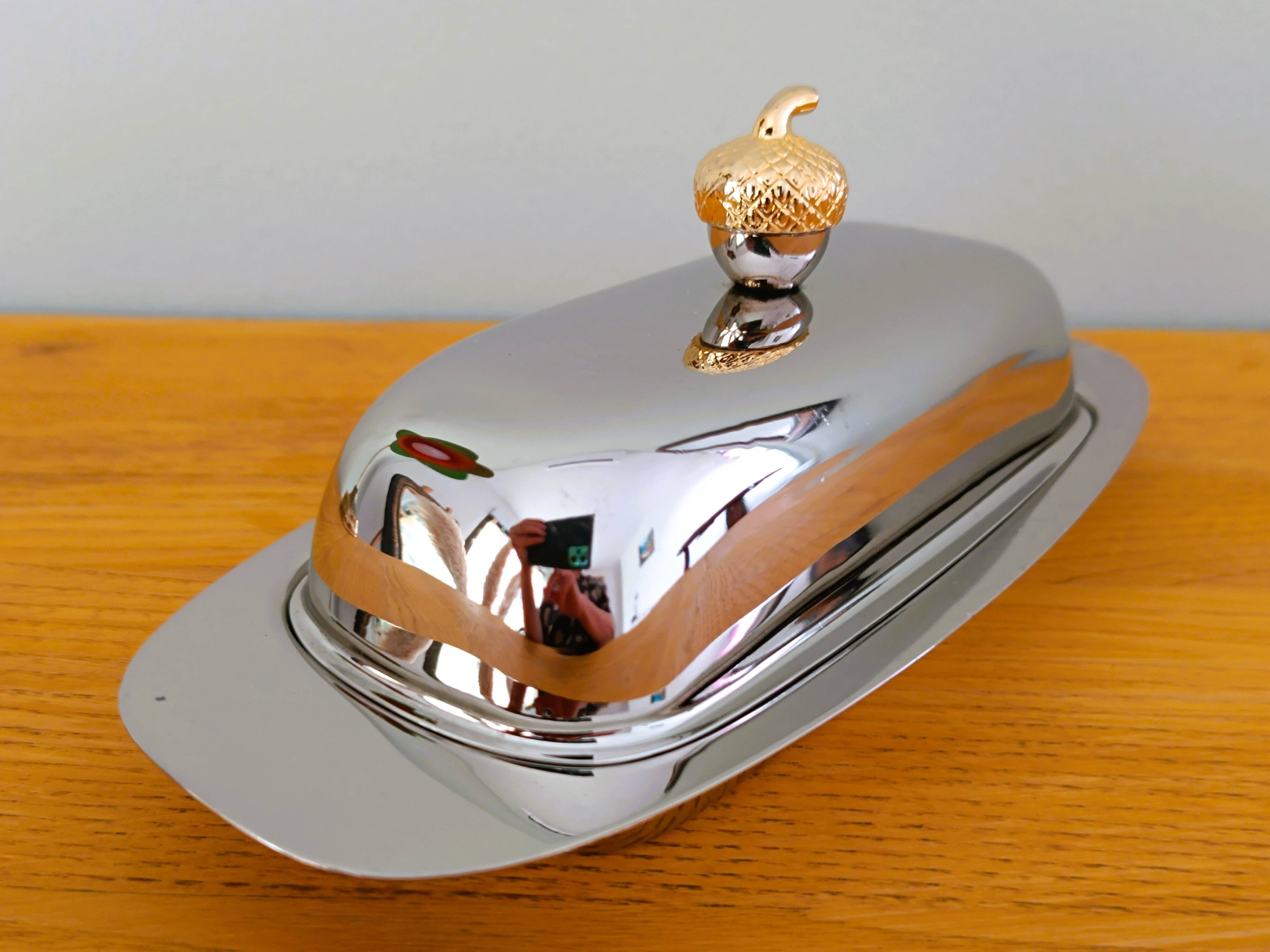Silver metal butter dish