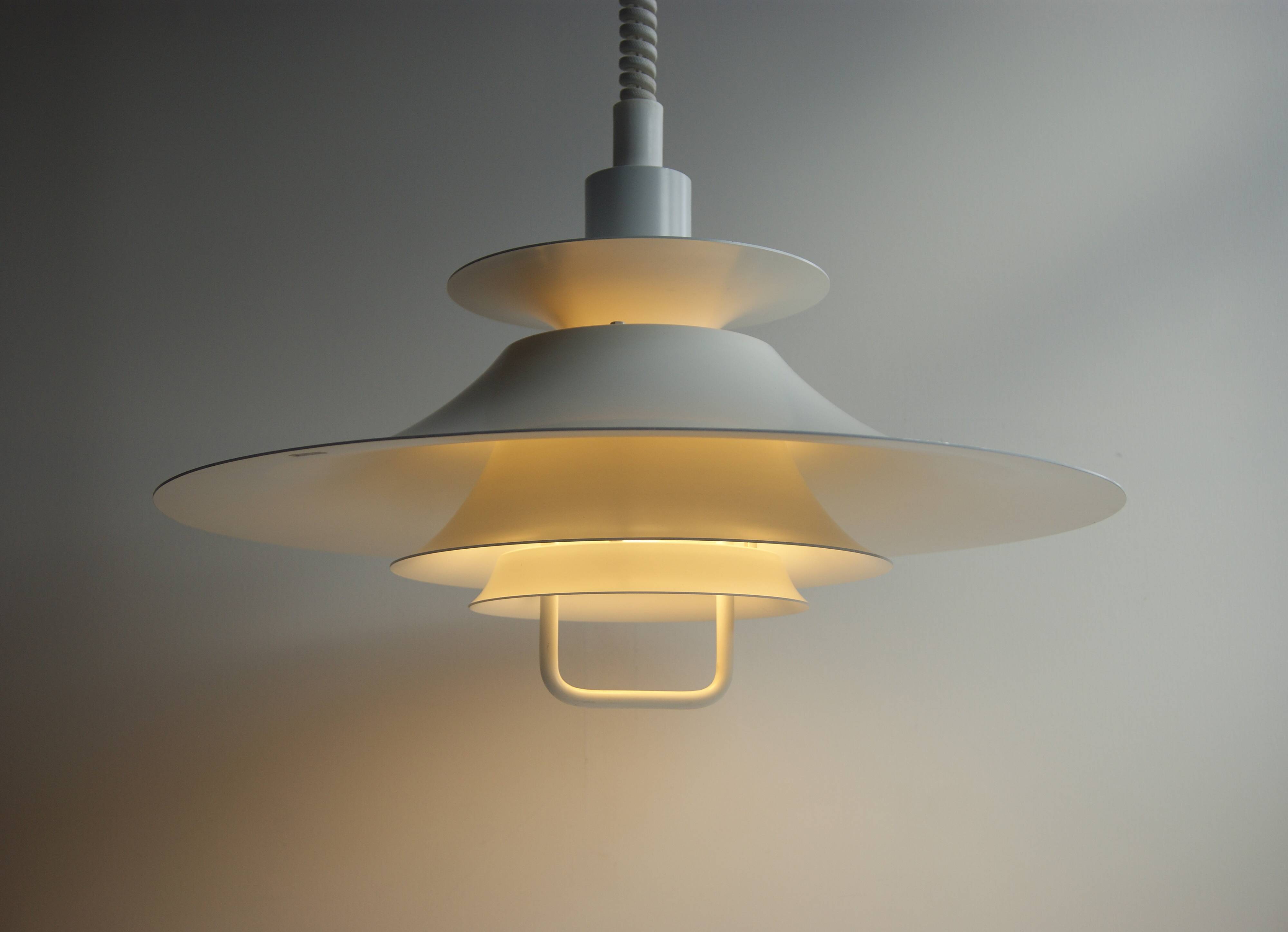 Large white mid-century modern pendant lamp - Frandsen Denmark - 1970s