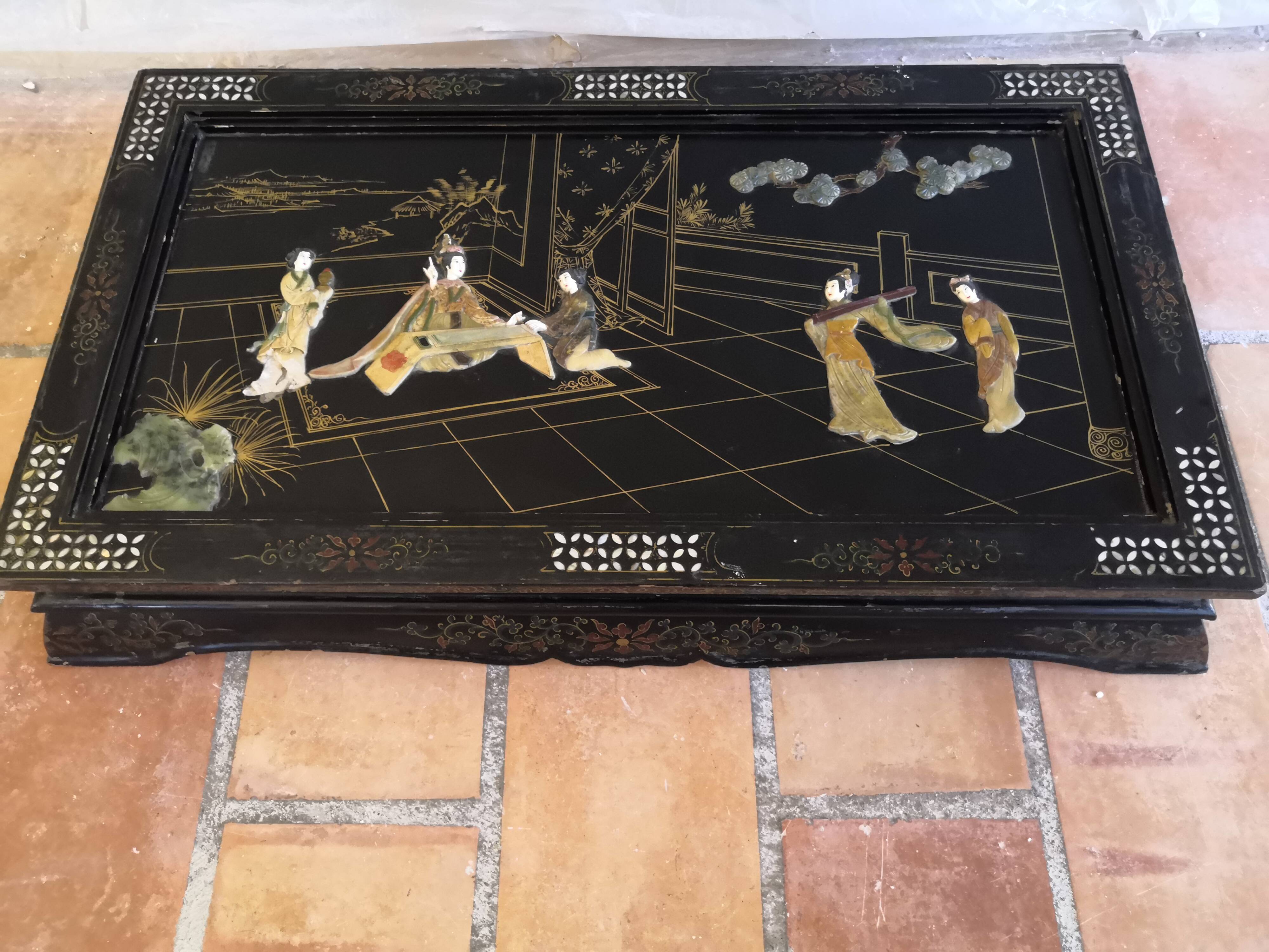 Old rectangular asian retractable coffee table