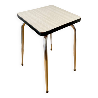 Tabouret carré en formica blanc et pieds chrome