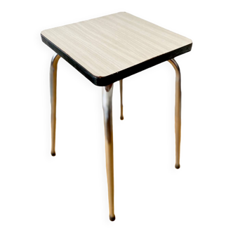 White Formica square stool and chrome legs