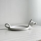 White porcelain cheese dish with handle and cow's head