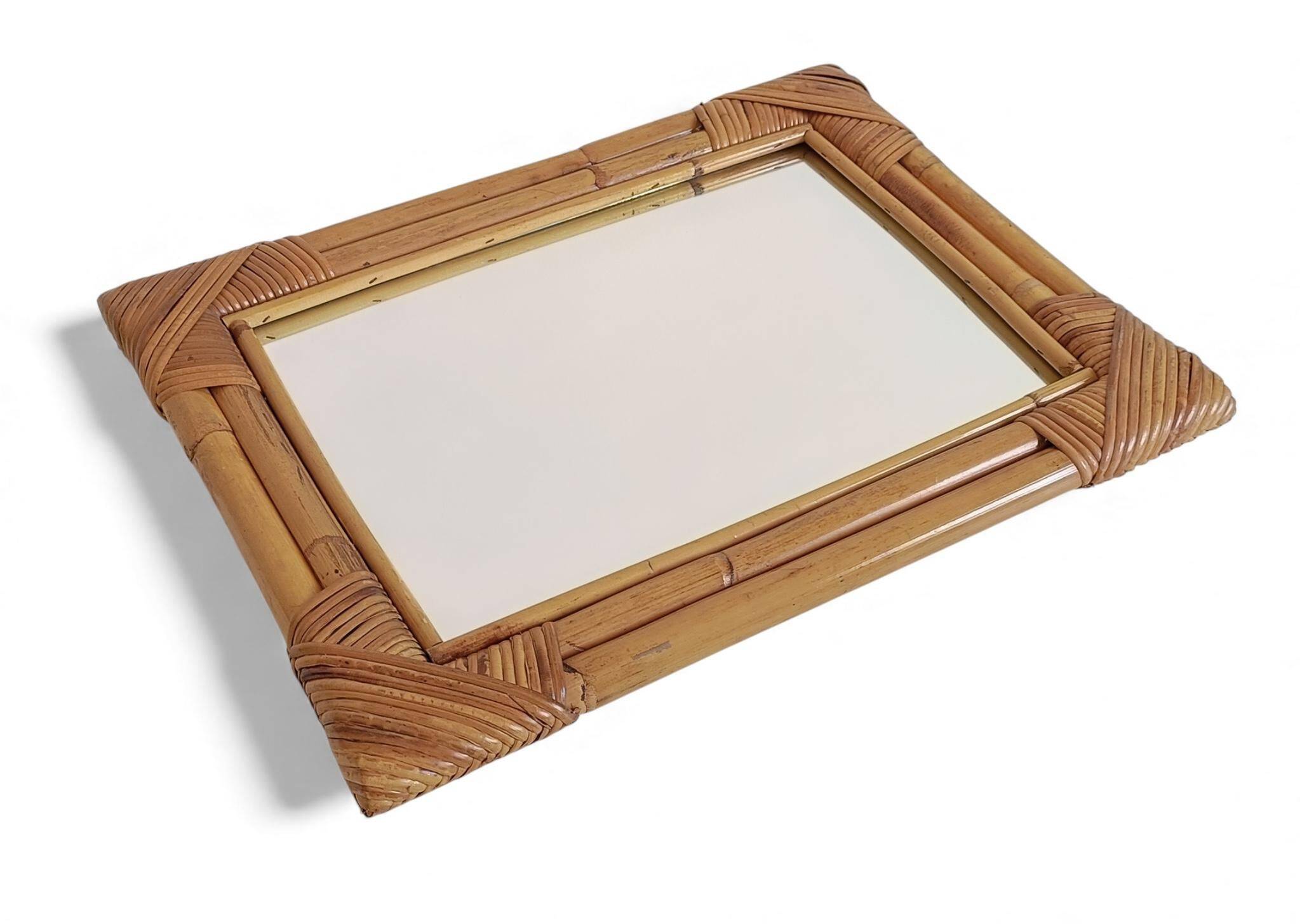 1960s Mid-Century Bamboo & Rattan Mirror in French Riviera Style