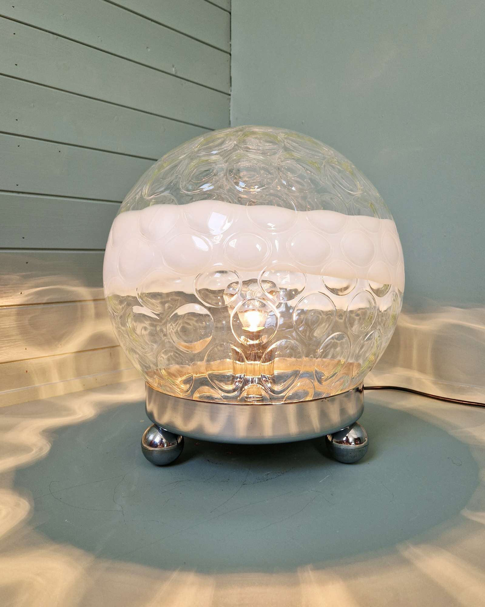 Large table lamp in blown honeycomb glass, 1970.