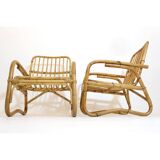 Pair of large Italian rattan armchairs from the 60s.