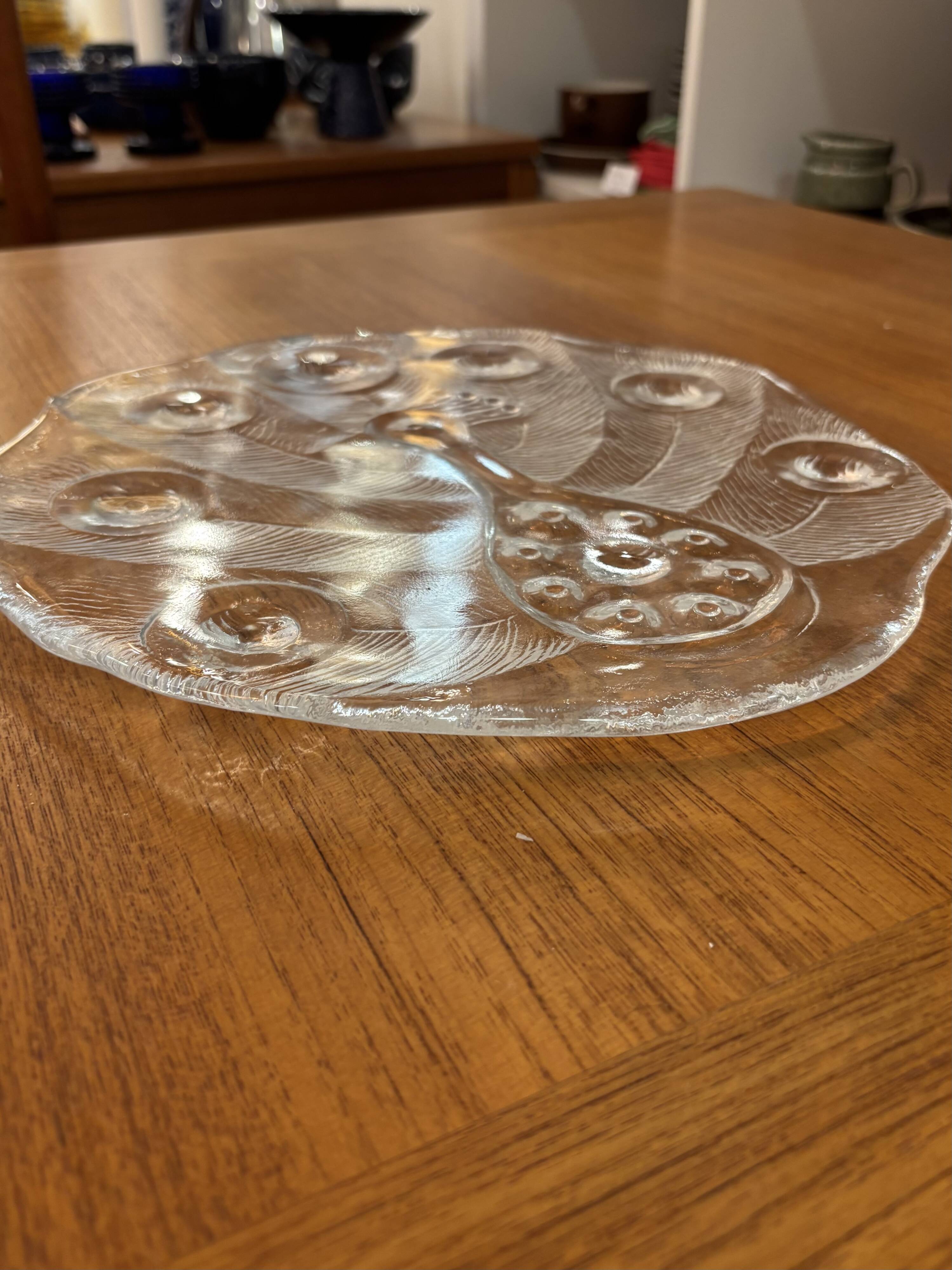 Cheese Board, Peakcock, crystal, Lars Hellsten, Orrefors, Sweden, 1970