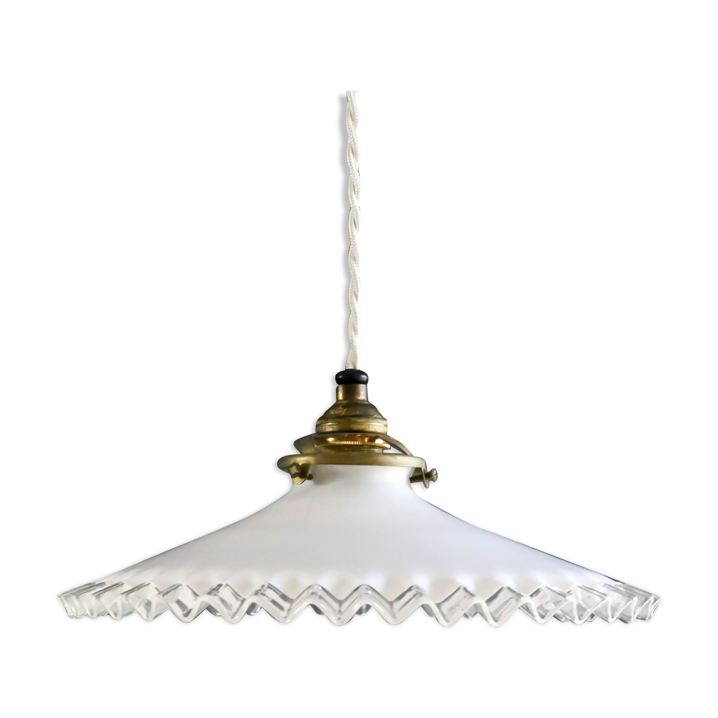 Suspension in white opaline mounted with socket and vintage claw - new cable