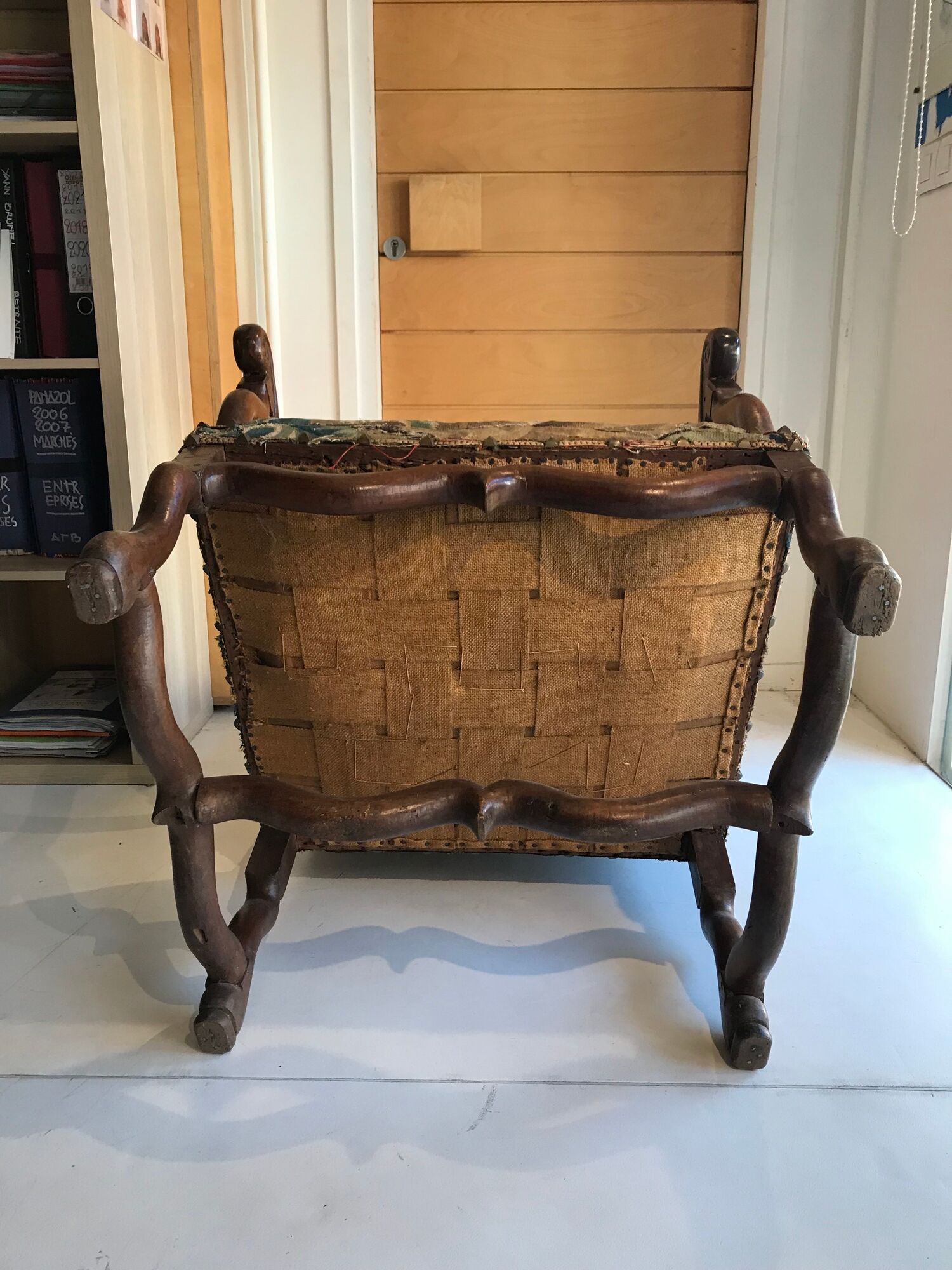 Louis XIII armchair called sheep's bones with aubusson tapestry