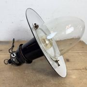 Industrial German Black Enamel Pendant Lamp with Glass Cover, 1930s
