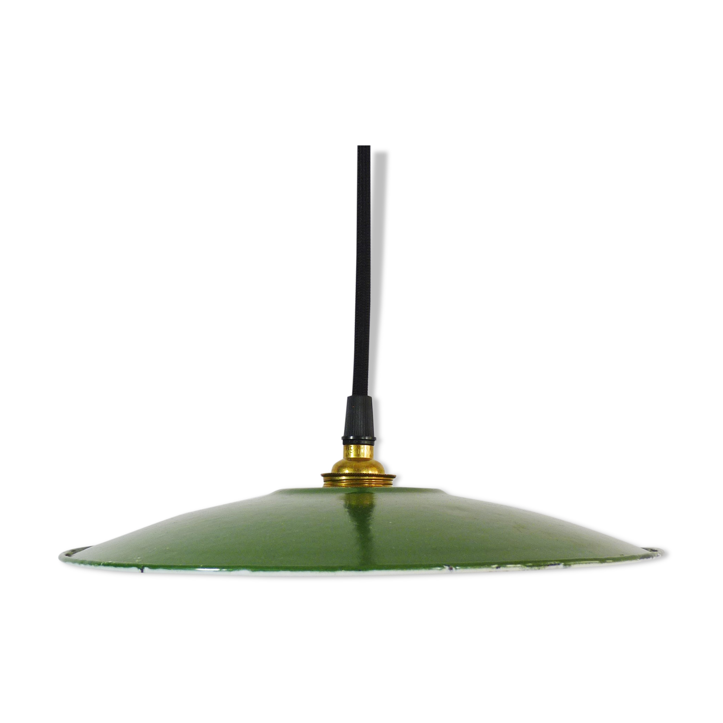 Suspension enamelled sheet plate old green plate, industrial. Year 50
