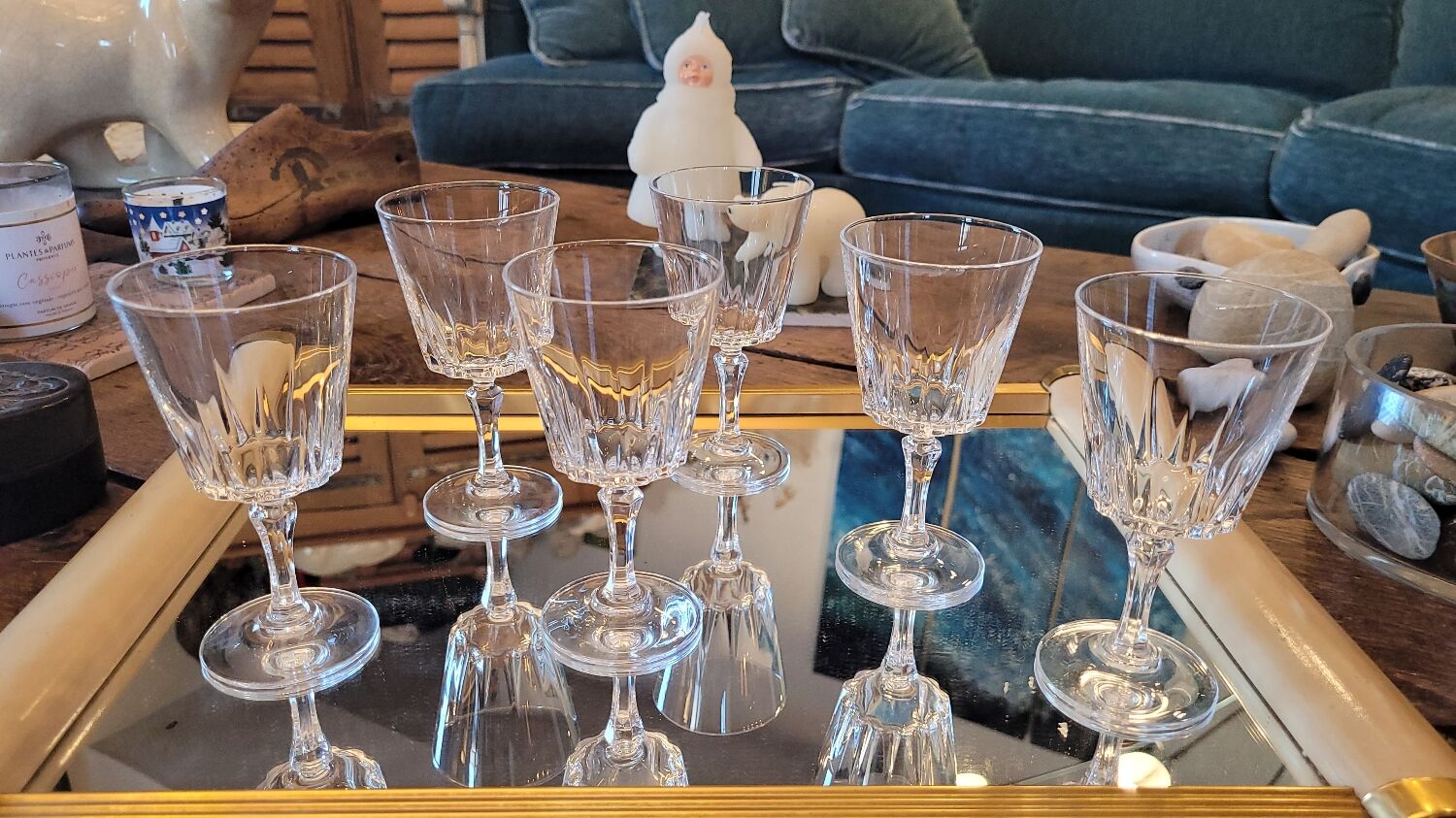 6 crystal stemmed glasses