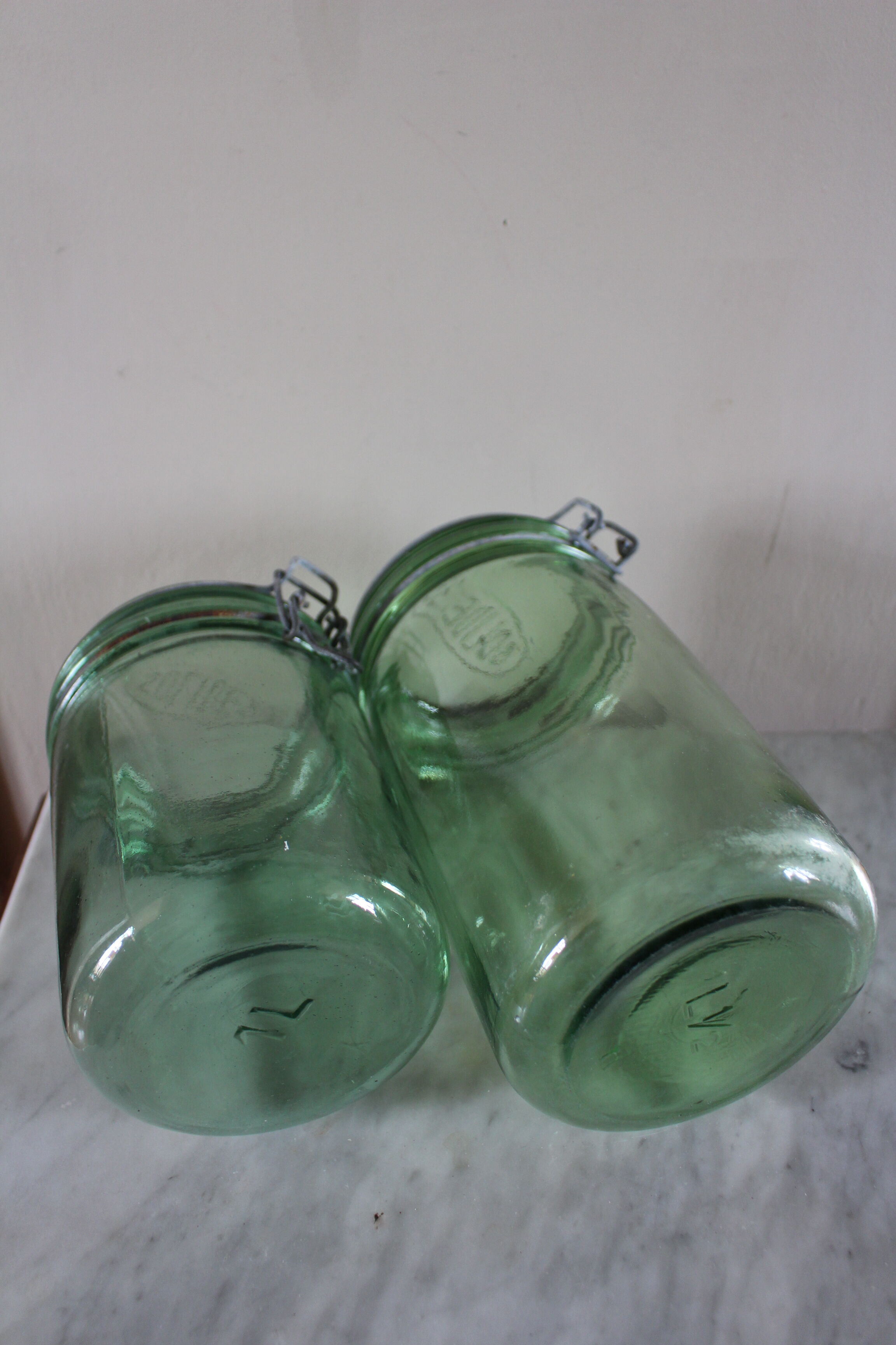 Lot 2 jars Solidex green glass