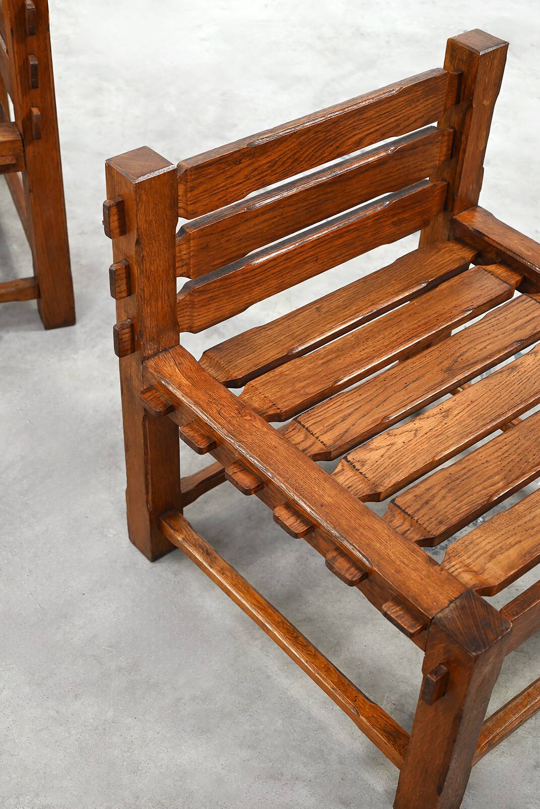 Pair of 1970s Brutalist Solid Oak Side Chairs