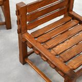 Pair of 1970s Brutalist Solid Oak Side Chairs