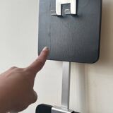 Large modernist wall coat rack in wood and metal, 1970s design.