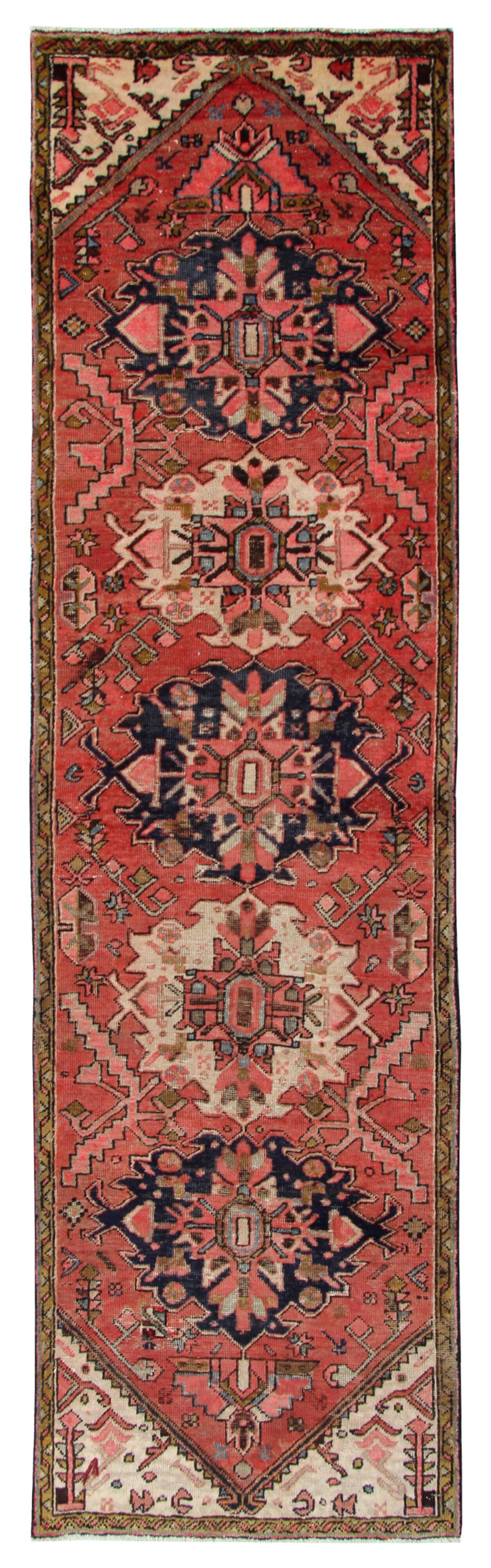 Pink wool medallion runner rug handmade oriental wool carpet -85x300cm