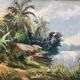 REMILANDOU, HSP landscape fisherman’s cabin Congo signed 20th century