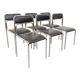 Set of 6 vintage Italian stackable chairs in chrome metal and faux leather.