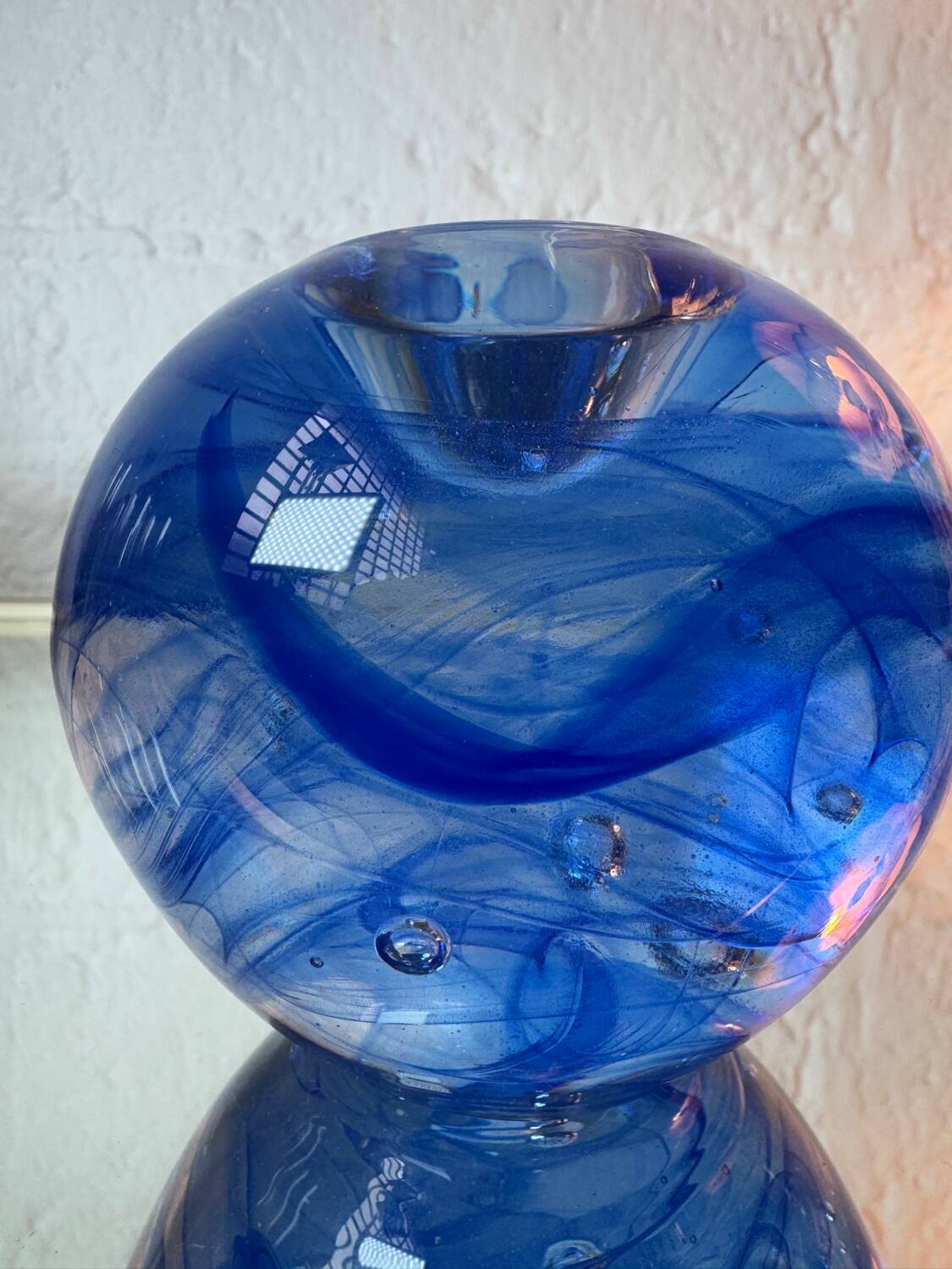 Kosta Boda blue glass candlestick from the 1980s