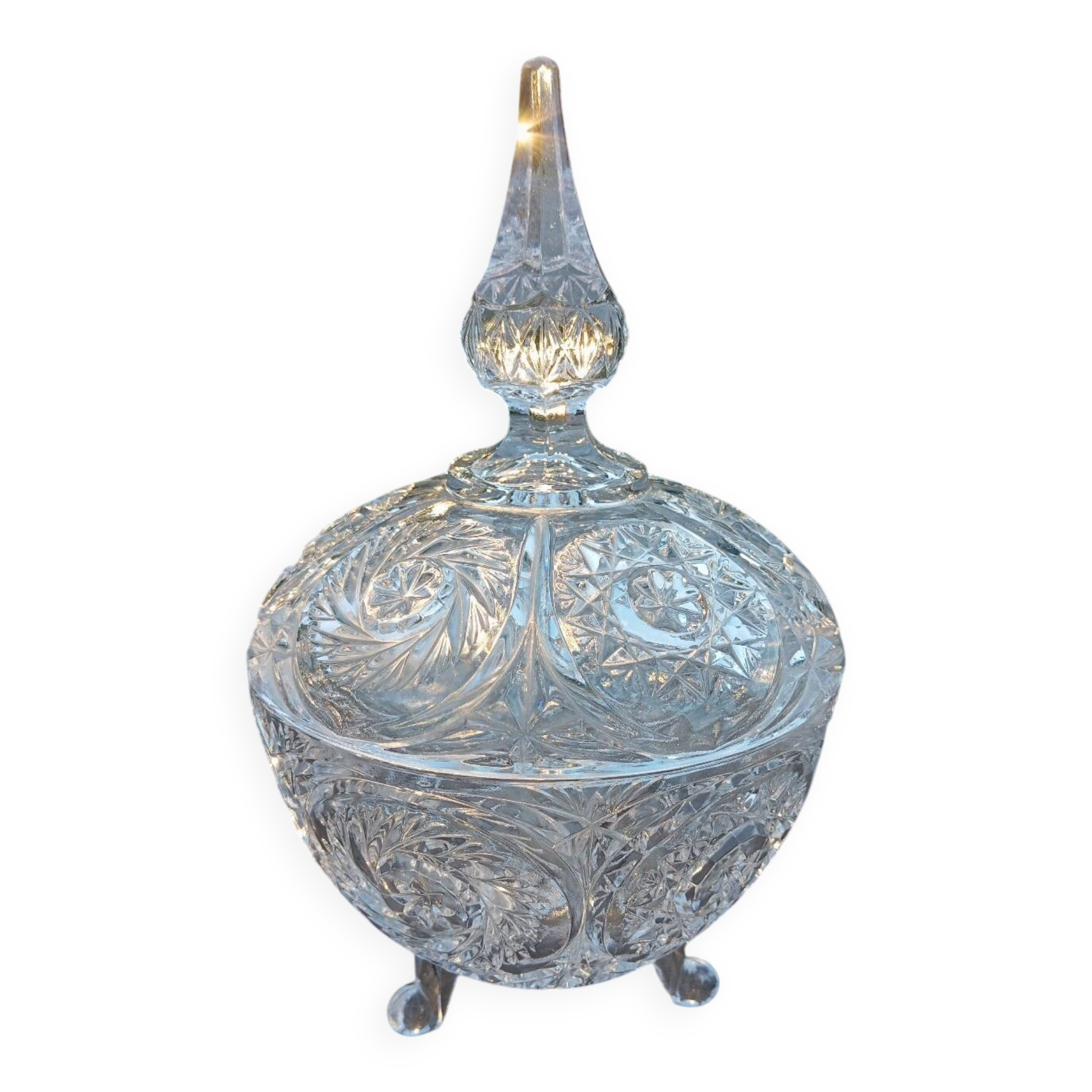 Ancienne bonbonnière / drageoir / sucrier en cristal taillé