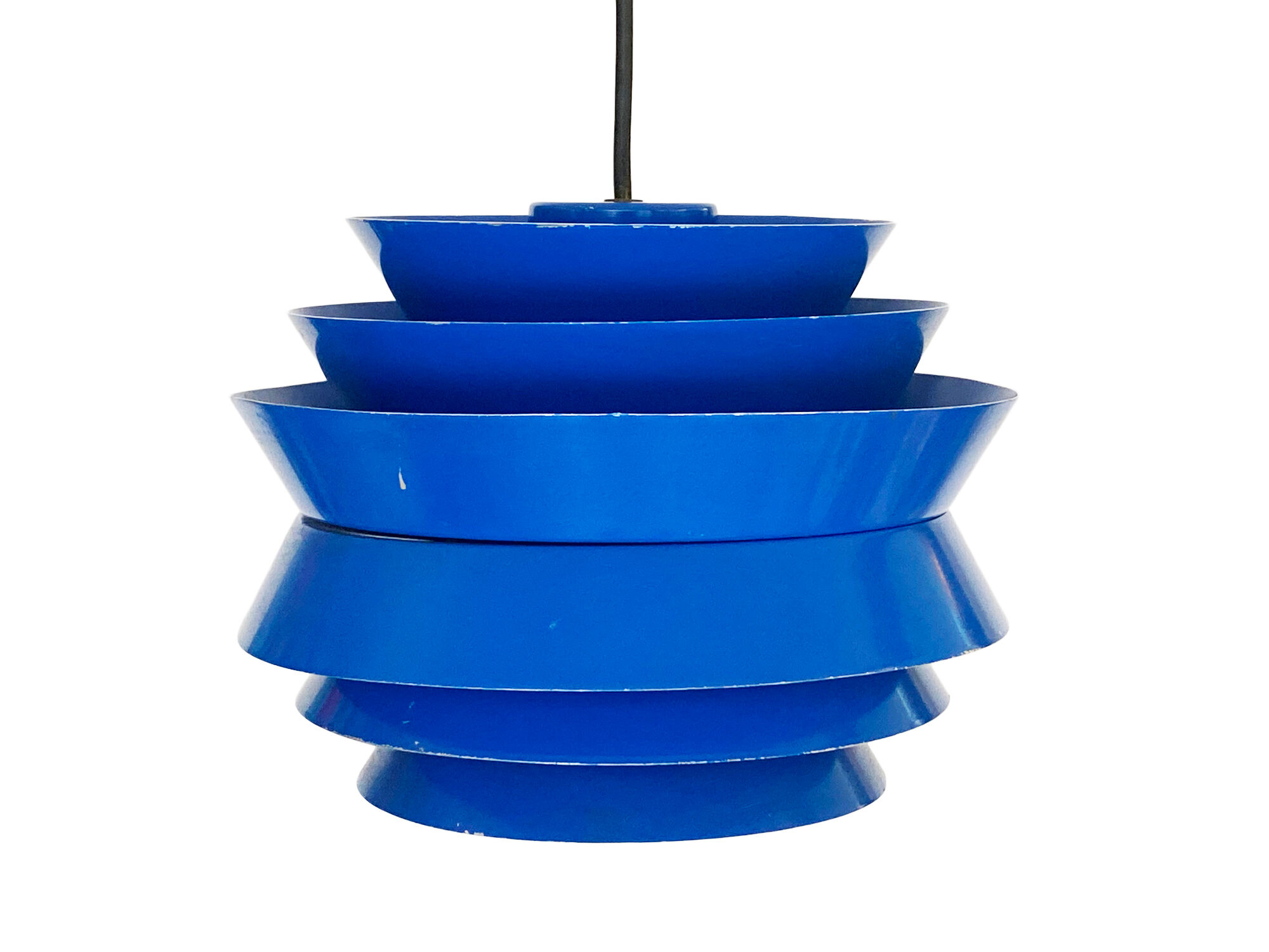 Pendant light "Trava" in blue lacquer by Carl Thore for Granhaga Metallindustri. Sweden 1960s.