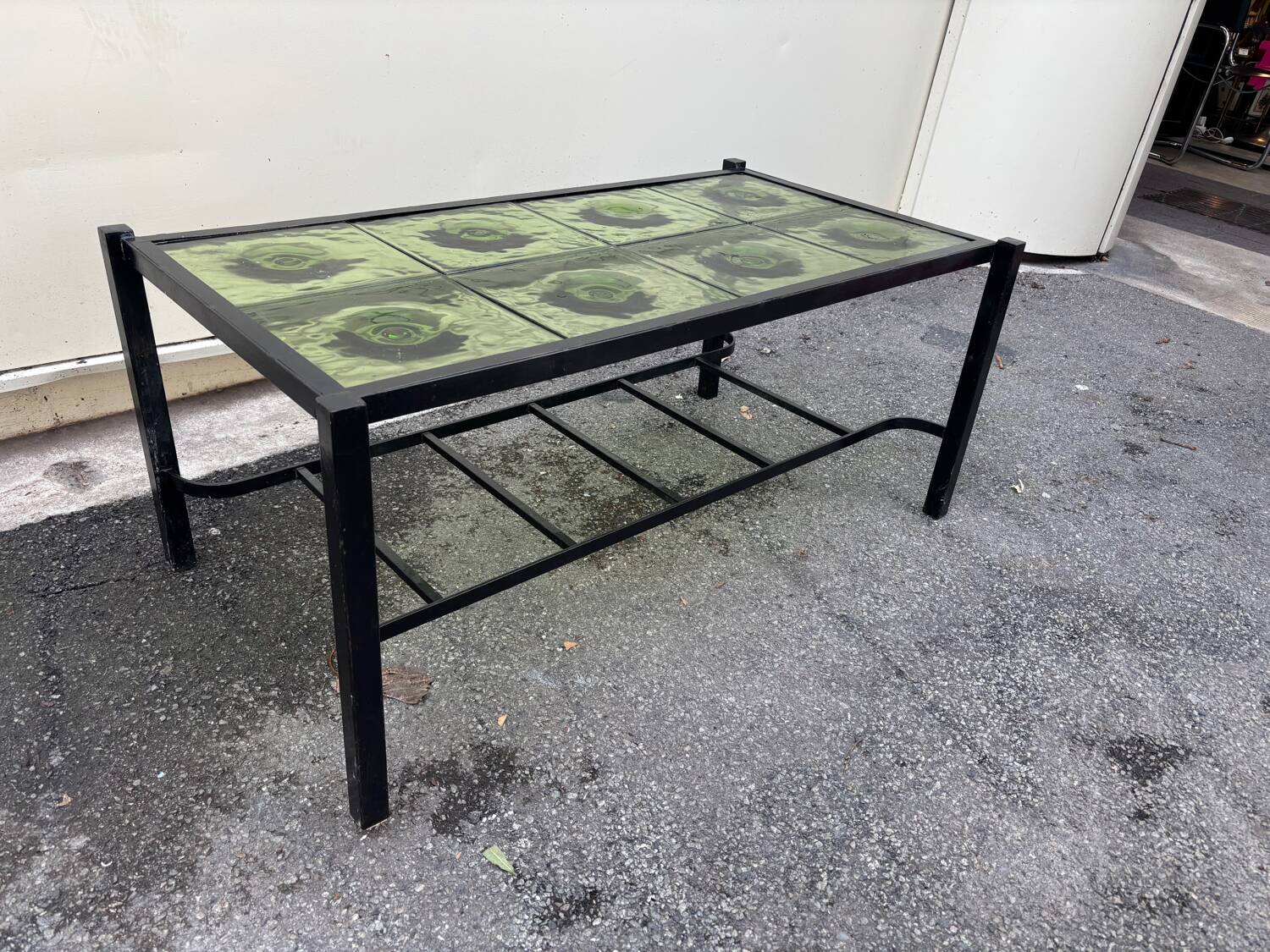 Vintage 1950s coffee table in molded glass, unique design