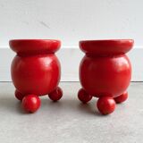 Set of 2 Vintage Scandinavian candle holders - red wood