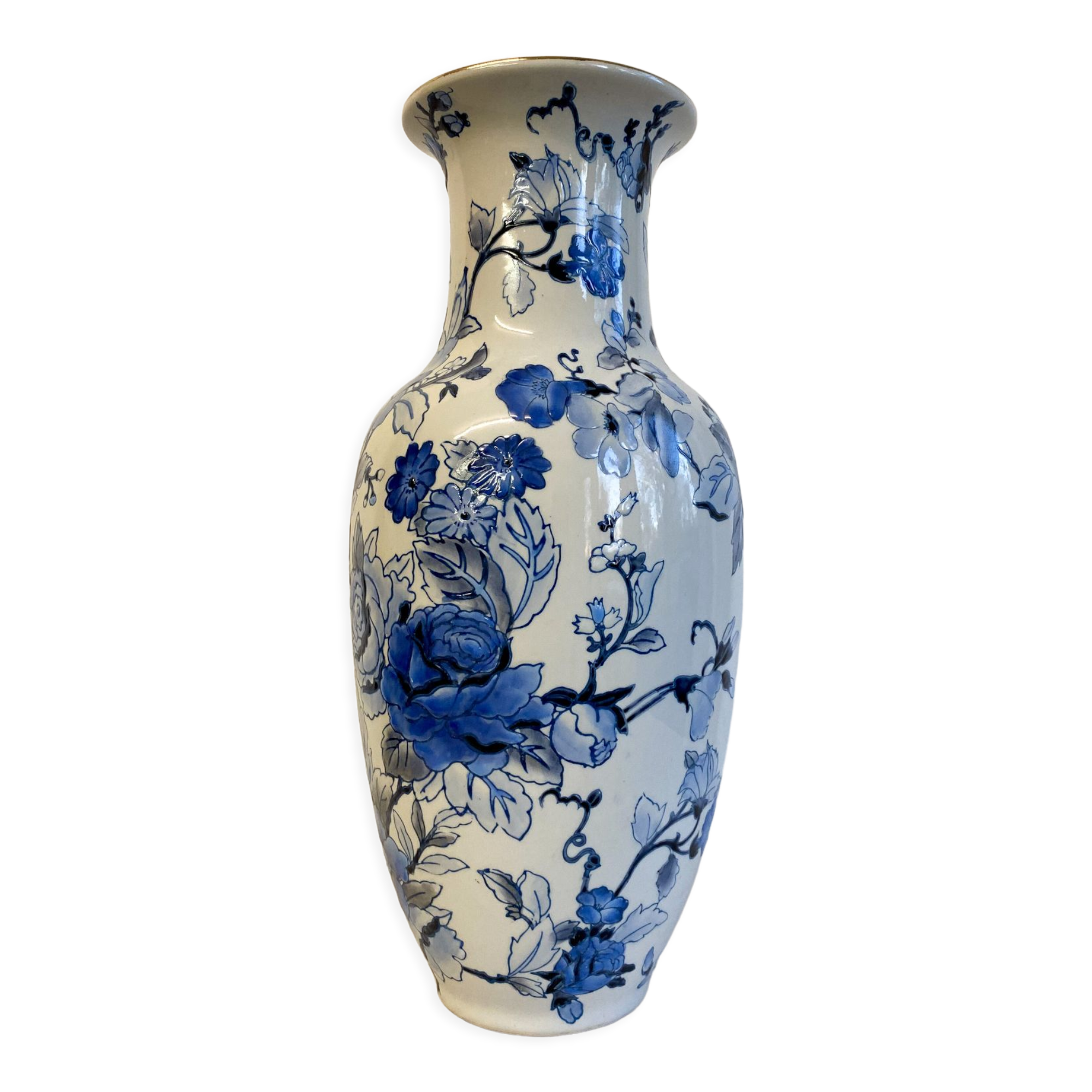 Chinese vase white and blue flower motifs